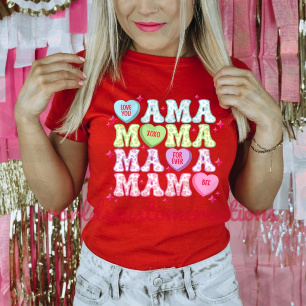 Mama stacked conversation hearts Valentines day tee